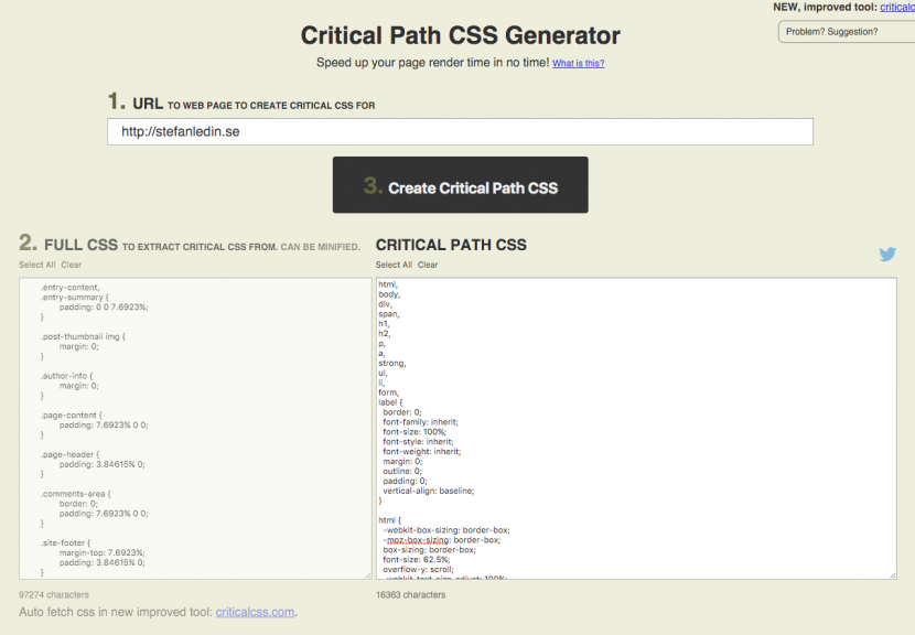 Critical Path CSS Generator